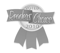 - Paris Parker Aveda Salons and Spas - Baton Rouge, New Orleans, Mandeville, LA Gray badge with ribbon displaying "Voted Readers' Choice 2010"—the perfect recognition for exceptional haircut and balayage services. - Paris Parker Aveda Salons and Spas - Baton Rouge, New Orleans, Mandeville, LA