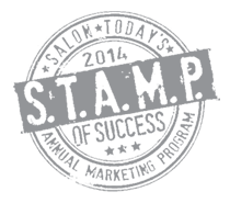 - Paris Parker Aveda Salons and Spas - Baton Rouge, New Orleans, Mandeville, LA Gray circular stamp logo with the text "Salon Today's 2014 S.T.A.M.P. of Success Annual Marketing Program" in bold, distressed lettering—perfect for showcasing your award-winning Aveda Salon or Hair Salon. - Paris Parker Aveda Salons and Spas - Baton Rouge, New Orleans, Mandeville, LA